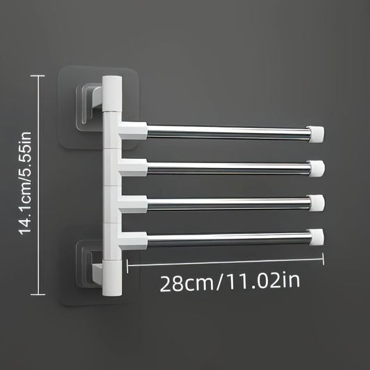 Wall-mounted towel rack with swivel rod, multi-layer hanging rod towel storage rack, unscented, no power required, battery-free bathroom accessories for towel organization and storage