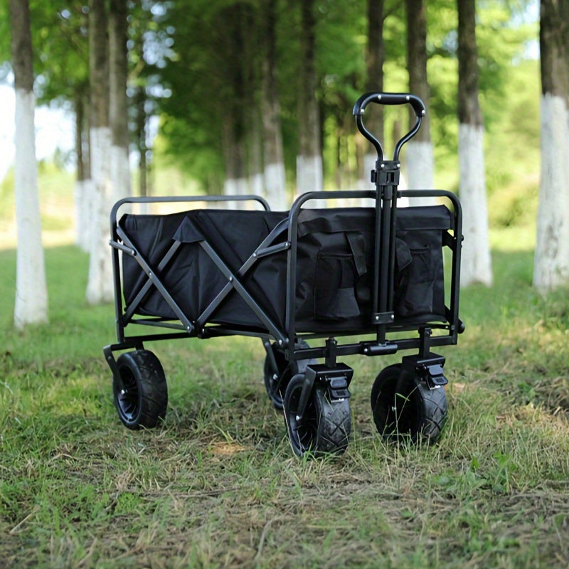 Versatile Foldable Travel Stroller with Quiet Wheels, Cup Holder and Side Pockets - Adjustable Handle for Camping, Gardening, Sports, Picnics and Shopping