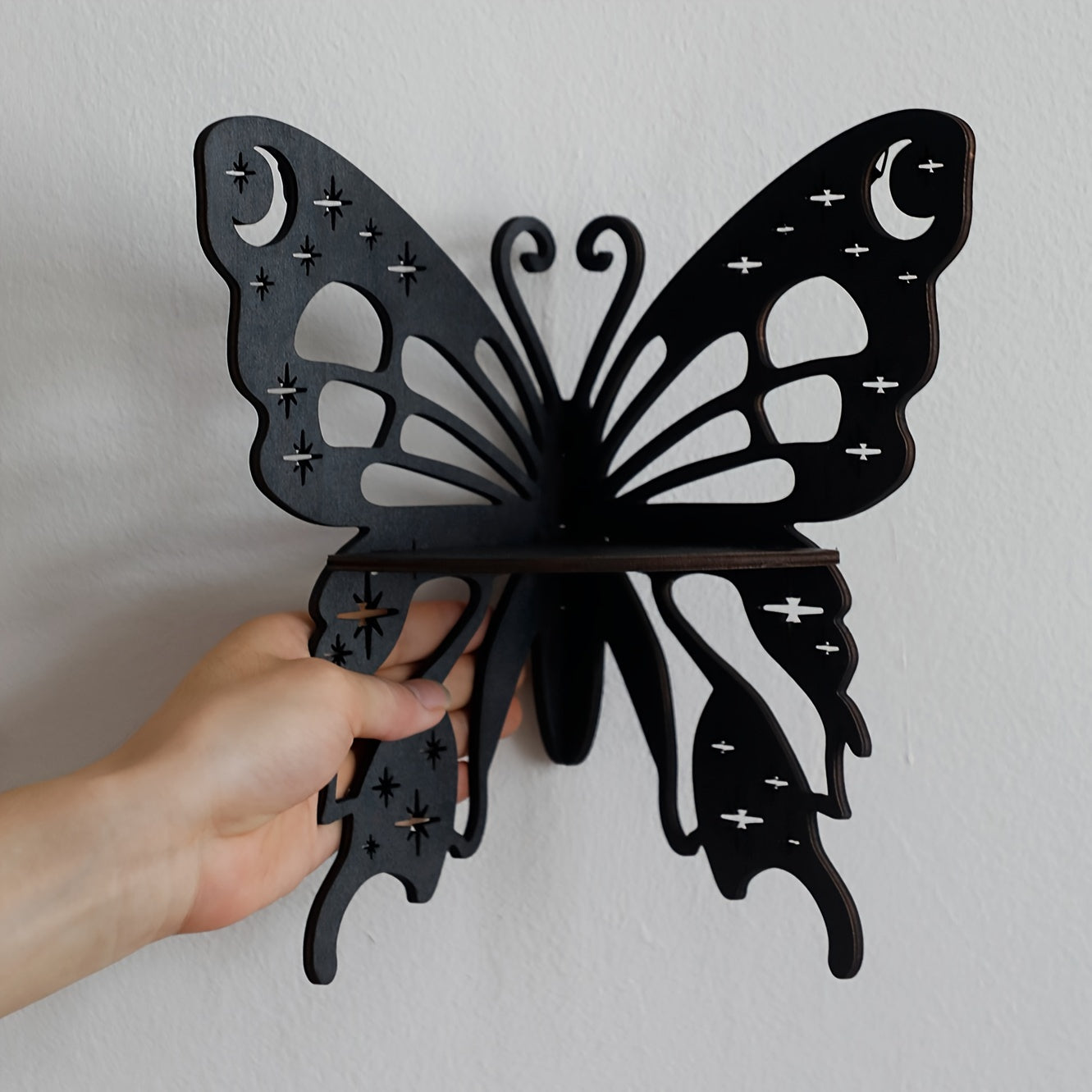 1pc, Creative Simple Wall Display Rack (Nail Not Included), Rustic Style Wooden Butterfly and Lotus Wall Decor Pendant, DIY Assembled Wooden Storage Rack