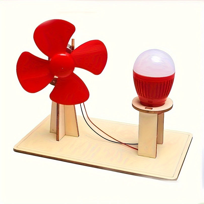 1 Wind Power Model - Steam Experiment Kit with fan blades, current and glowing bulb for fun physics experiments