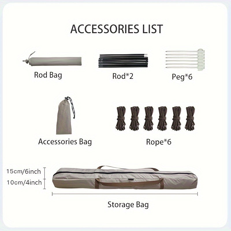 Portable Travel Picnic Sunshade - Waterproof and UV-resistant, Silver-coated fabric, Thickened poles, 82 inches high, Square eaves design, UPF>50, PU1000 - Great for camping, outdoor activities and family gatherings  300*292cm with accessories