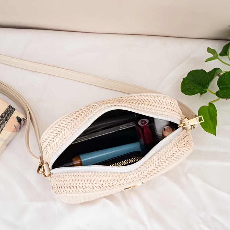 Small Butterfly Decorated Straw Crossbody Bag - Stylish, Sweet, Versatile Mini Bag for Women - Great for Daily Use, Travel and Outdoor Activities