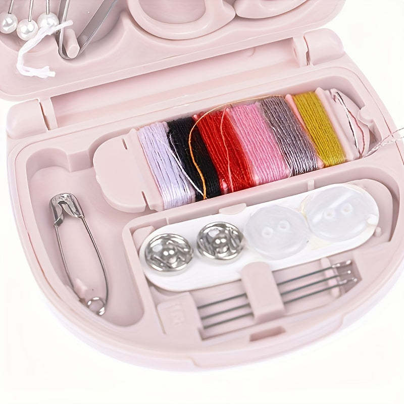 Compact Travel Sewing Kit - DIY Mini Sewing Supplies and Accessories, Pink Portable Sewing Box for Beginners and Travelers