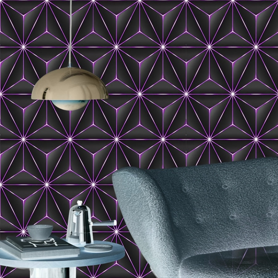 PVC Tri-Proof Purple Geometric Wallpaper Roll - Easy Peel and Stick, Removable, Suitable for Kitchen, Bedroom, Bathroom - Great for DIY Home and Commercial Decoration