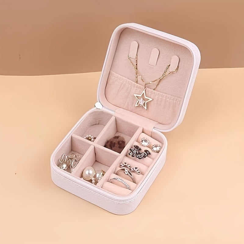 1 Piece Faux Leather Jewelry Storage Box, Portable Travel Jewelry Box with Compartments for Rings, Necklaces, Earrings, Bracelets - Unfinished, Freestanding Style Storage Solution for Bedroom, Dressing Table, Drawer Organization