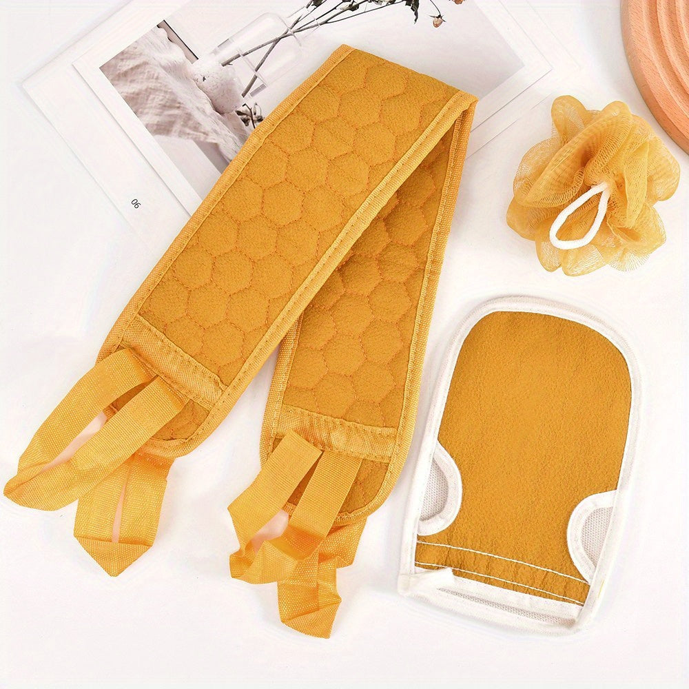 3 Pieces Exfoliating Bath Towel Set, 3 in 1 Back Bath Scrub, Body Cleansing Towel, Soft Bath Glove, Bath Ball Loofah, Exfoliating Skin Towel Bath Tool Set for Back Massage, Deep Body Cleansing, Home Bathroom Shower Scrub Tools,