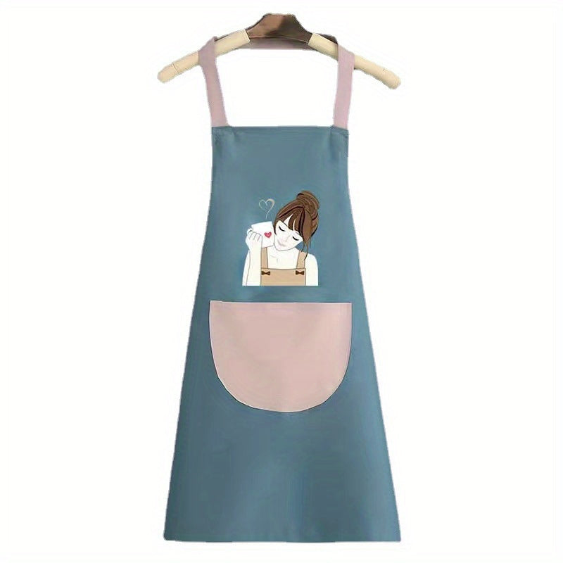Cute Cartoon Girl Printed Apron - Home Cooking Waterproof and Oil Proof Kitchen Apron