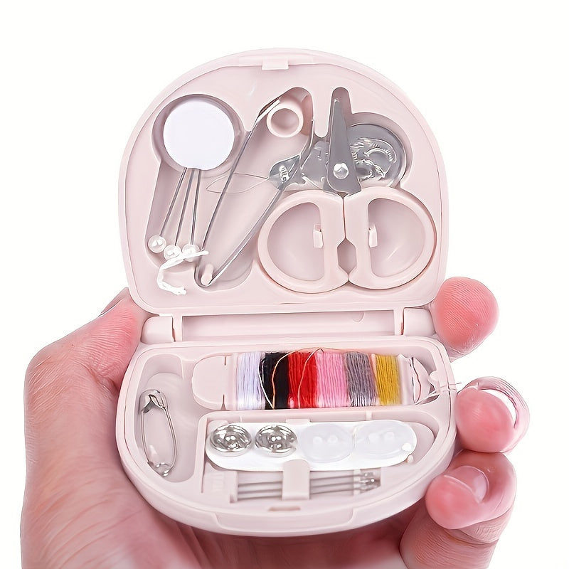Compact Travel Sewing Kit - DIY Mini Sewing Supplies and Accessories, Pink Portable Sewing Box for Beginners and Travelers