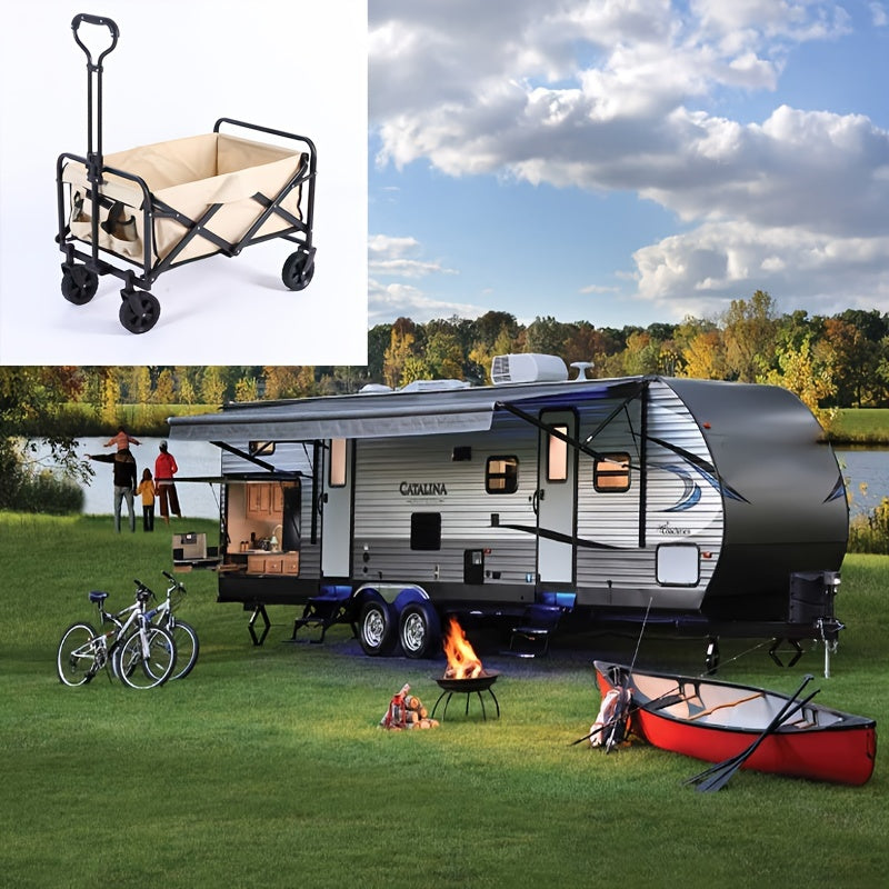 Versatile Foldable Travel Stroller with Quiet Wheels, Cup Holder and Side Pockets - Adjustable Handle for Camping, Gardening, Sports, Picnics and Shopping