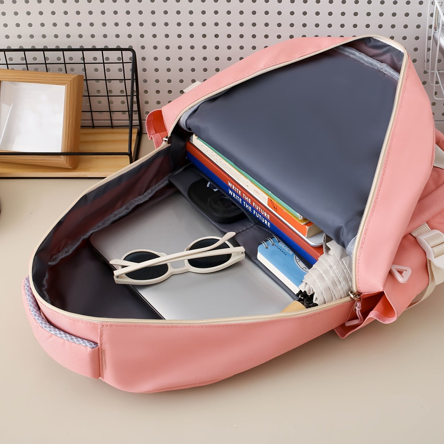 5-Piece Women's Fashion Backpack Set Preppy Style Black Pink Blue Green Purple Oxford Cloth with Adjustable Shoulder Straps and Zipper Closure, Polyester Lining