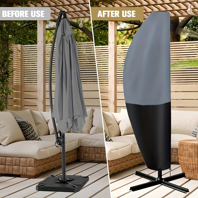 1pcs Outdoor Parasol Cover, 210D Oxford Cloth Anti-UV Black Gray Two-tone Roman Umbrella Cover, Garden Outdoor Cantilever Sunshade Rain Cover Accessory, Cover Only