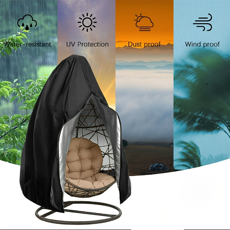 Waterproof Black Egg Chair Cover with Zipper - Durable Polyester Outdoor Furniture Protector for Single Swing Egg Chair