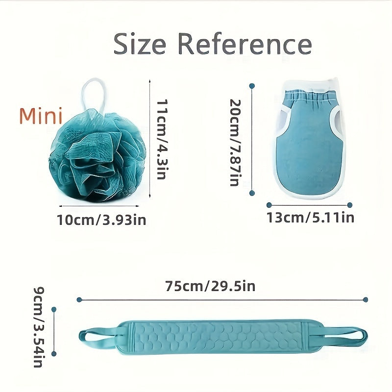 3 Pieces Exfoliating Bath Towel Set, 3 in 1 Back Bath Scrub, Body Cleansing Towel, Soft Bath Glove, Bath Ball Loofah, Exfoliating Skin Towel Bath Tool Set for Back Massage, Deep Body Cleansing, Home Bathroom Shower Scrub Tools,