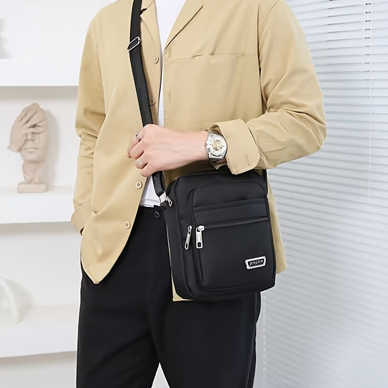 Men's Casual Nylon Crossbody Bag - Adjustable Shoulder Strap, Tassel Detail, Black - Perfect for Daily Commuting and Sports