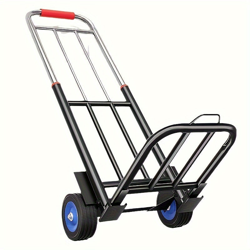 Heavy duty folding trolley with comfortable sponge handle, multifunctional iron luggage trolley with rubber wheels, portable fast handling and moving trolley for goods and appliances