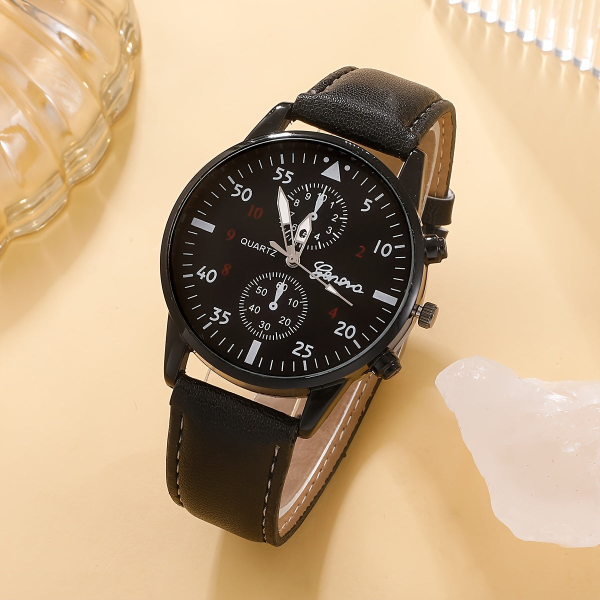 5 Piece Men's Casual Black Quartz Watch and Bracelet Set - Perfect Gift for Valentine's Day, Easter, Ramadan