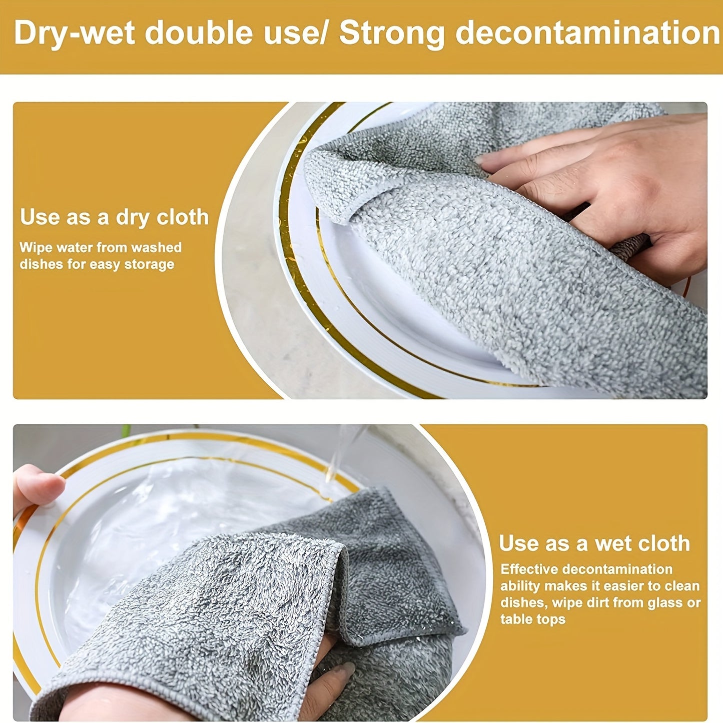 10 Pack Super Absorbent Microfiber Cleaning Cloths - Thick, Quick Drying Bamboo Charcoal Fiber Towels for Car and Kitchen, Non-Stick Oil, Washable