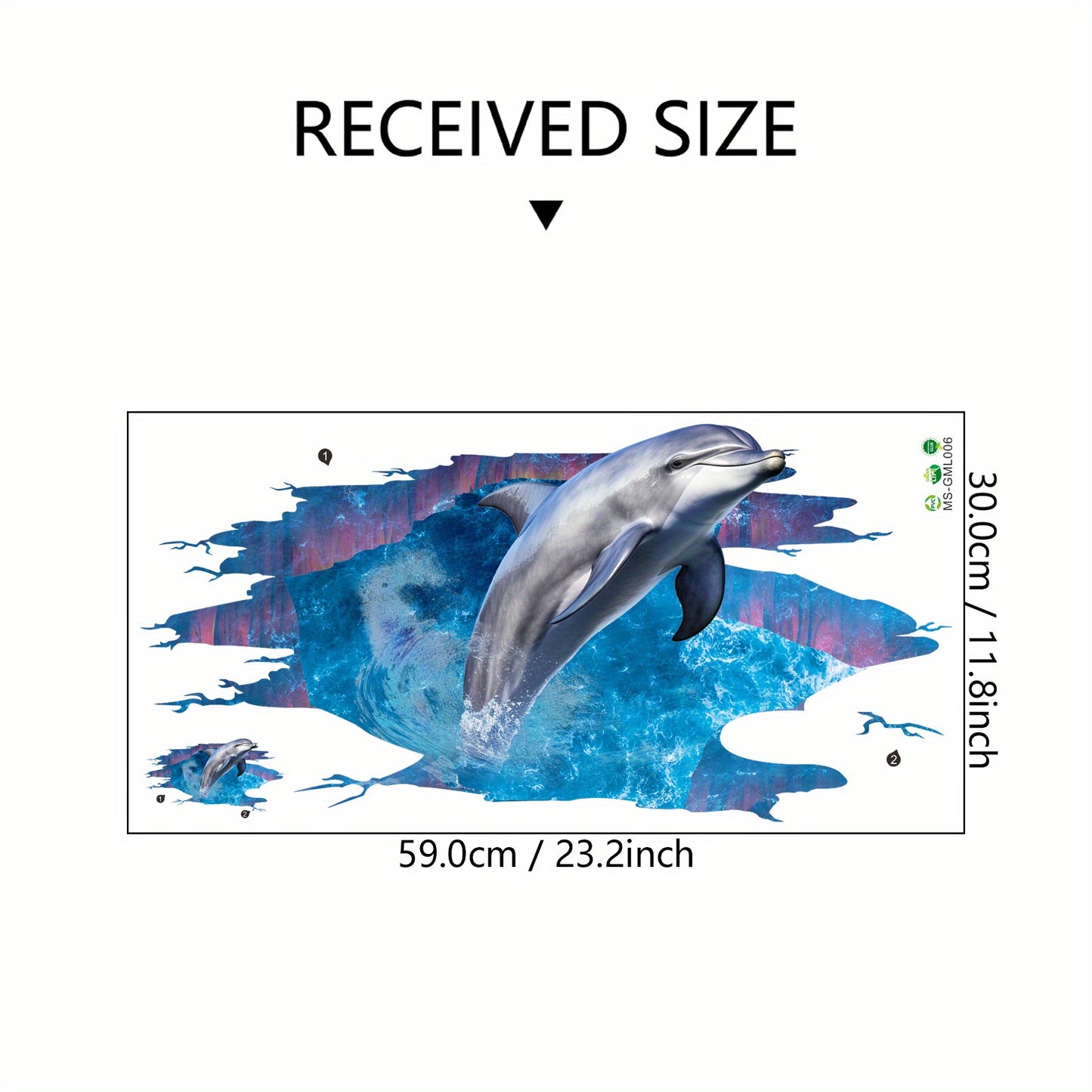 Vinyl Dolphin Wall Sticker, 3D Undersea Sticker, Waterproof Removable Seascape for Bathroom Bedroom Living Room Decoration