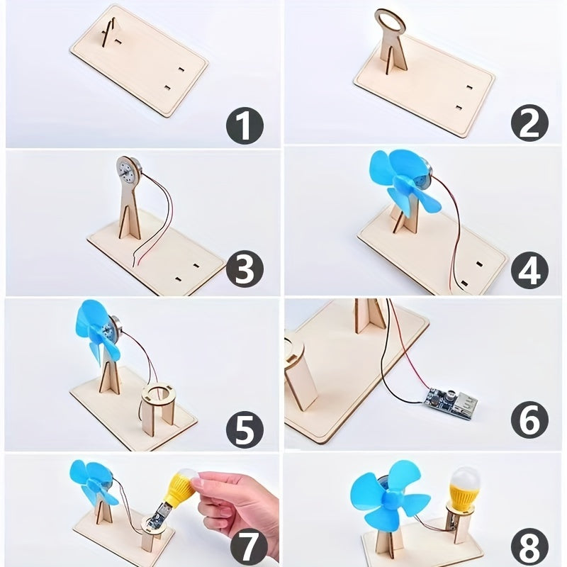 1 Wind Power Model - Steam Experiment Kit with fan blades, current and glowing bulb for fun physics experiments