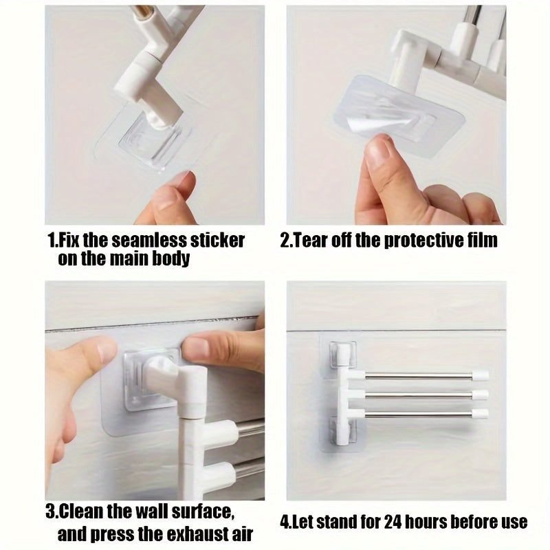 Wall-mounted towel rack with swivel rod, multi-layer hanging rod towel storage rack, unscented, no power required, battery-free bathroom accessories for towel organization and storage
