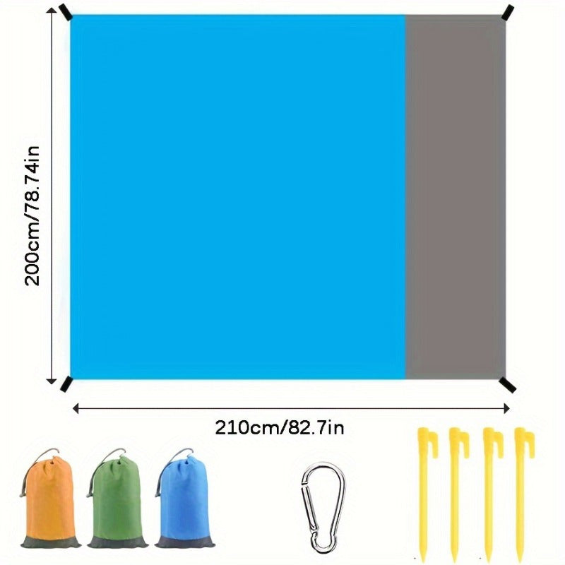 Extra Durable Waterproof Beach Mat - Sand and Moisture Resistant, Easy Clean Polyester Blend, 55" x 80" / Includes Stakes and Carabiners, Great for Camping, Picnics and Outdoor Adventures Blue / 140.0*200.0cm