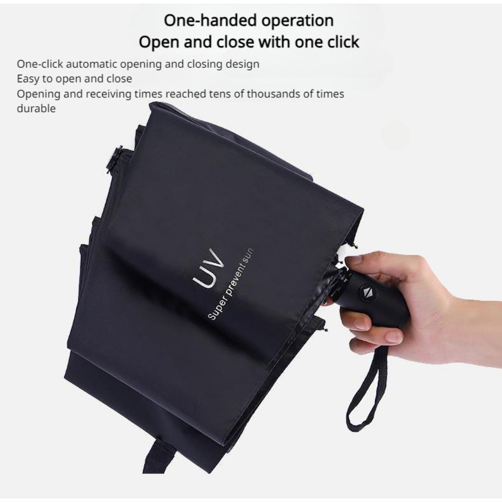 Automatic opening folding umbrella with UV protection, 8 steel ribs, 190T polyester pongee fabric, windproof, compact, sun and rain protection - Professional for business and travel