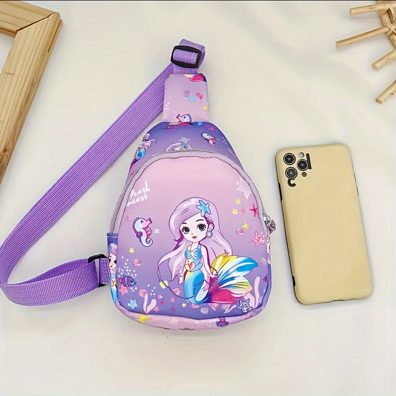 1pcs Girls Mermaid Cartoon Chest Bag, Small Nylon Chest Bag, Ideal for Gifts