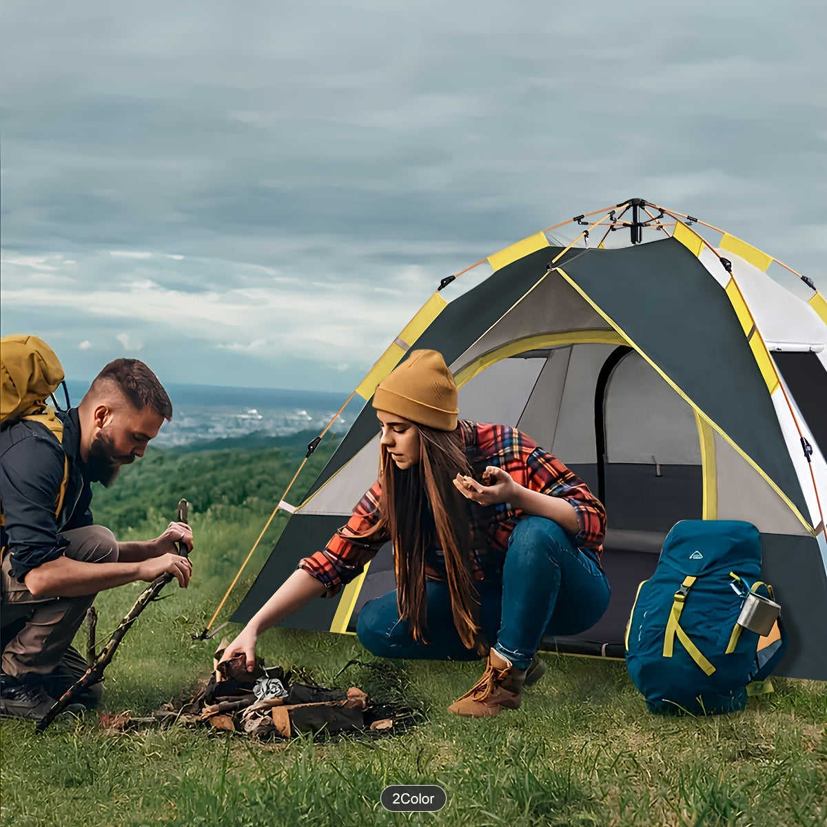 Versatile Waterproof & Windproof Tent with Dual Doors - Ideal for Family Camping, Hunting, Hiking, and Travel