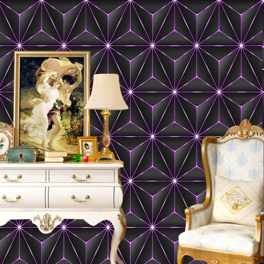 PVC Tri-Proof Purple Geometric Wallpaper Roll - Easy Peel and Stick, Removable, Suitable for Kitchen, Bedroom, Bathroom - Great for DIY Home and Commercial Decoration