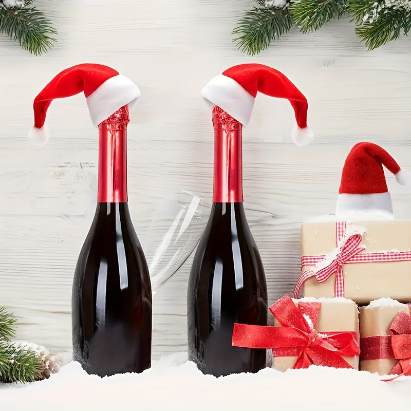 10-Piece Red Mini Santa Hat Cutlery Holder - Great for Holiday Table Decorations, Wine Bottle Caps and Kitchen Accessories
