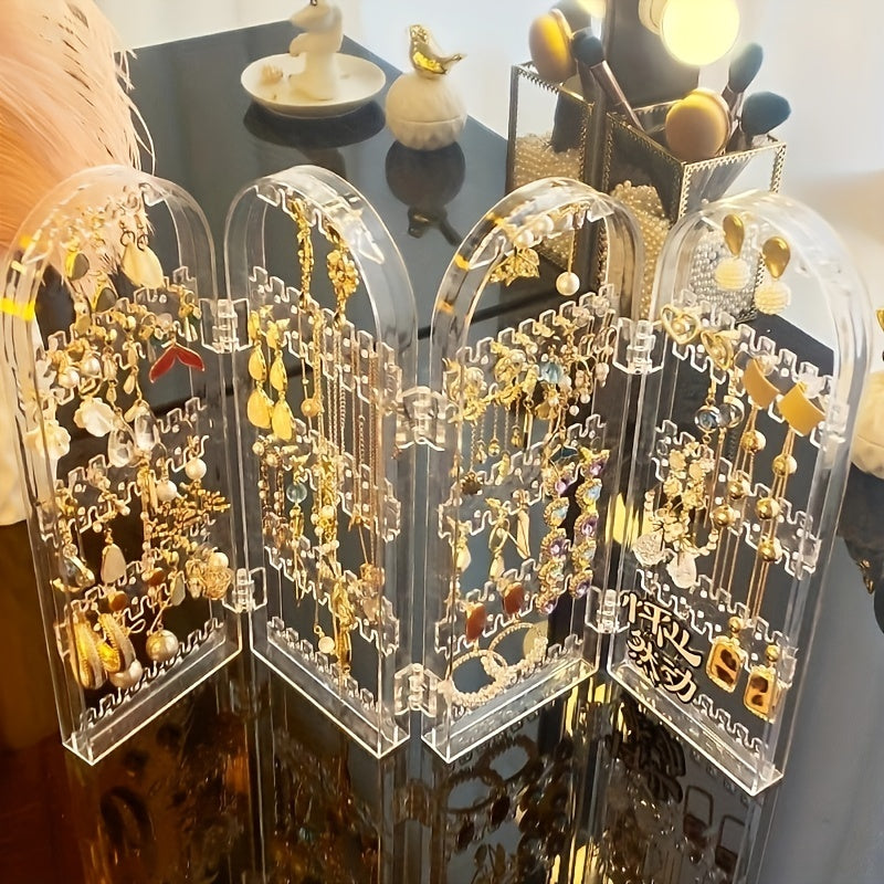 1pcs Foldable Jewelry Display Stand Double Door Jewelry Display Stand Creative Screen Jewelry Rack for Plastic Earrings and Necklace Storage Rack