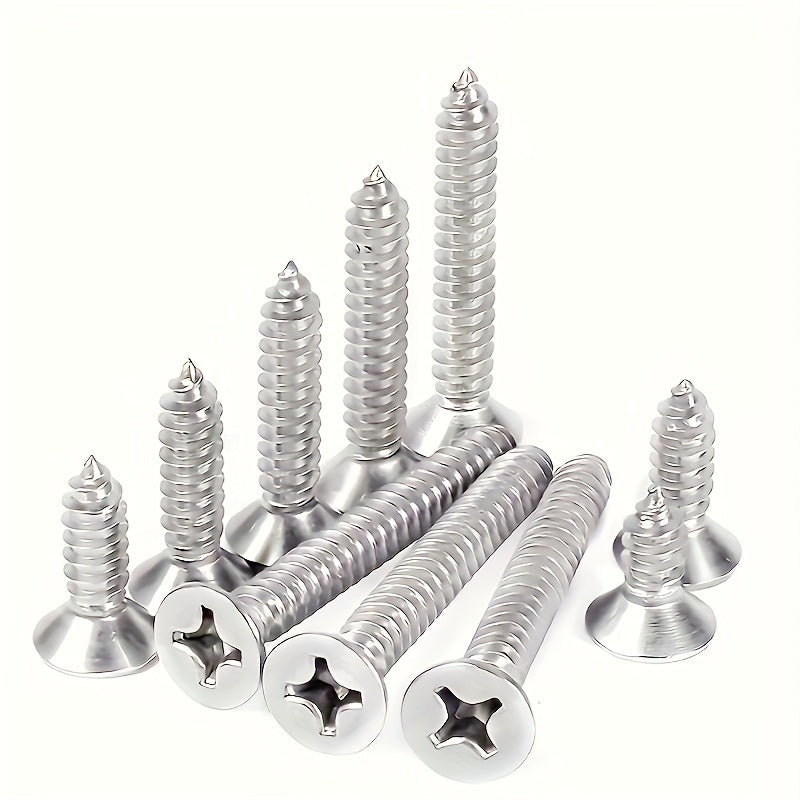 100pcs KA flat head Phillips self tapping screws, nickel plated, durable, suitable for wood, metal, plastic, full thread, right hand thread, iron 0.138*0.512 inch (3.5*13 mm)/100pcs