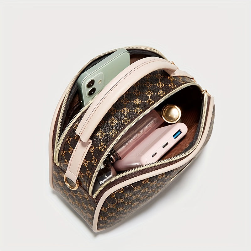 Girls simple fashion diamond letter print crossbody bag with adjustable shoulder strap and zipper closure, stylish shoulder bag suitable for outdoor and daily use