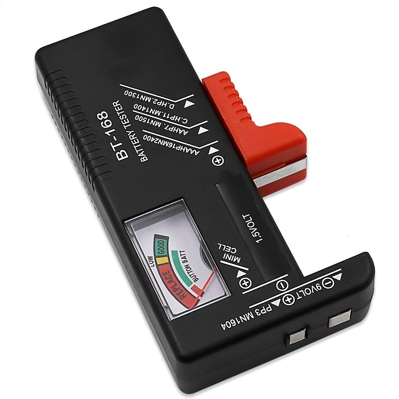 Battery Tester BT-168 - Universal device for quick and easy checking of AA, AAA, C, D, 9V, 1.5V batteries with color meter indicators and accurate results