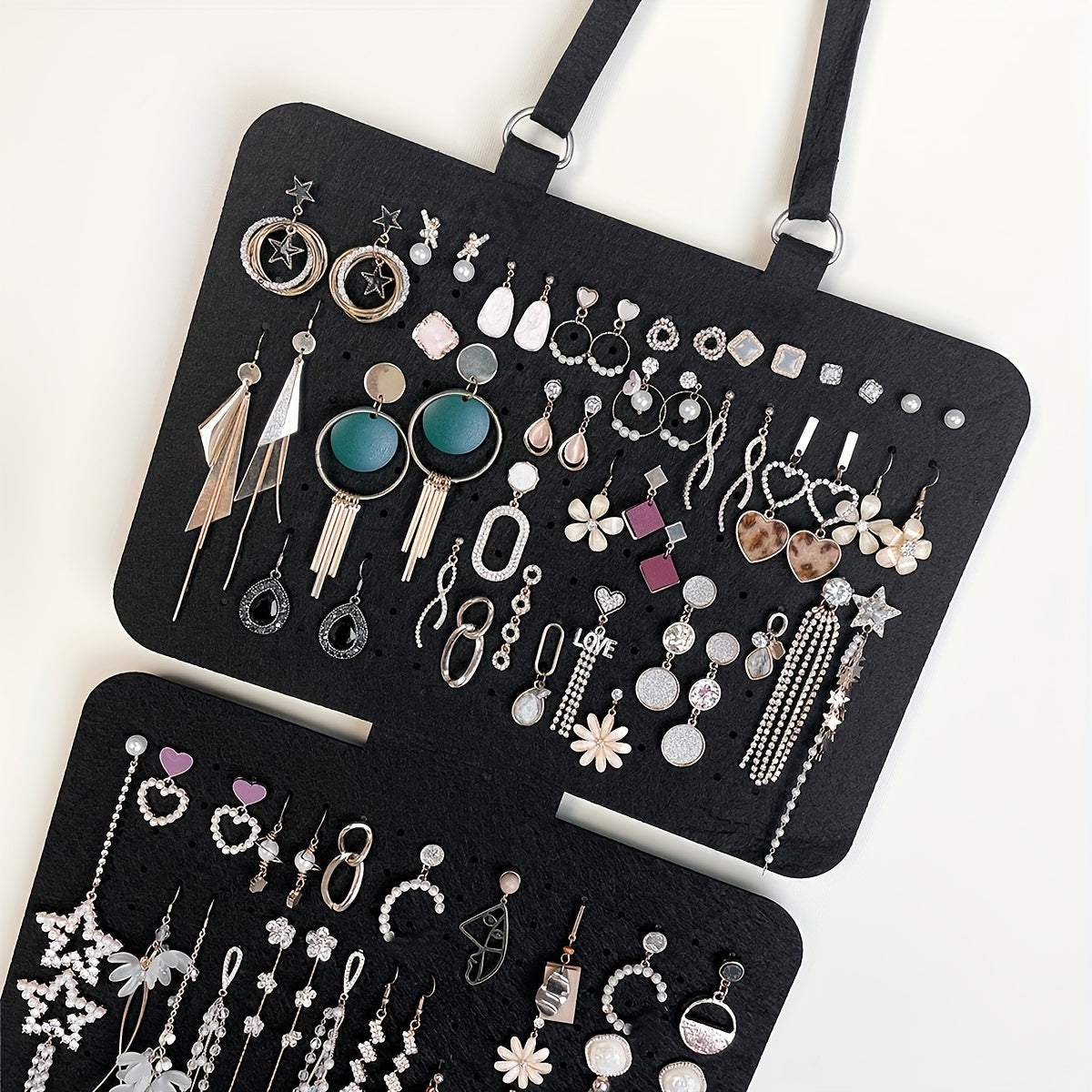 1pc Elegant Black Felt Jewelry Storage Box - 5-Layer Hanging Storage with Large Capacity and Foldable Design for Earrings, Pendants, Necklaces and Bracelets - Versatile Badge and Pin Display with Lanyard