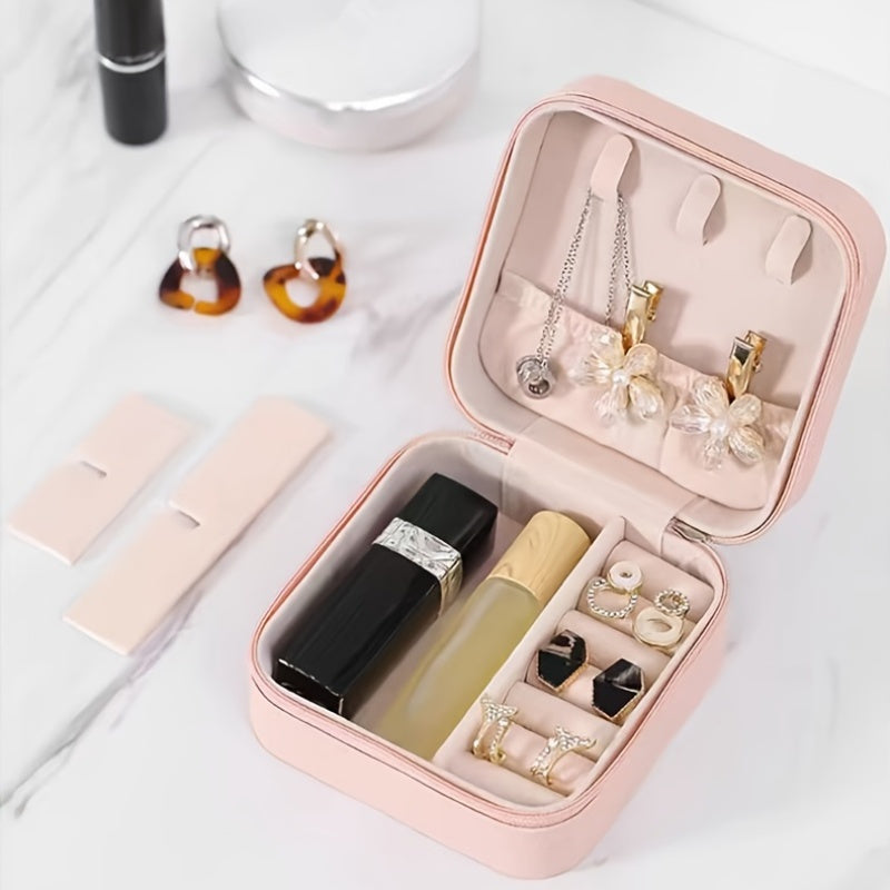 1 Piece Faux Leather Jewelry Storage Box, Portable Travel Jewelry Box with Compartments for Rings, Necklaces, Earrings, Bracelets - Unfinished, Freestanding Style Storage Solution for Bedroom, Dressing Table, Drawer Organization