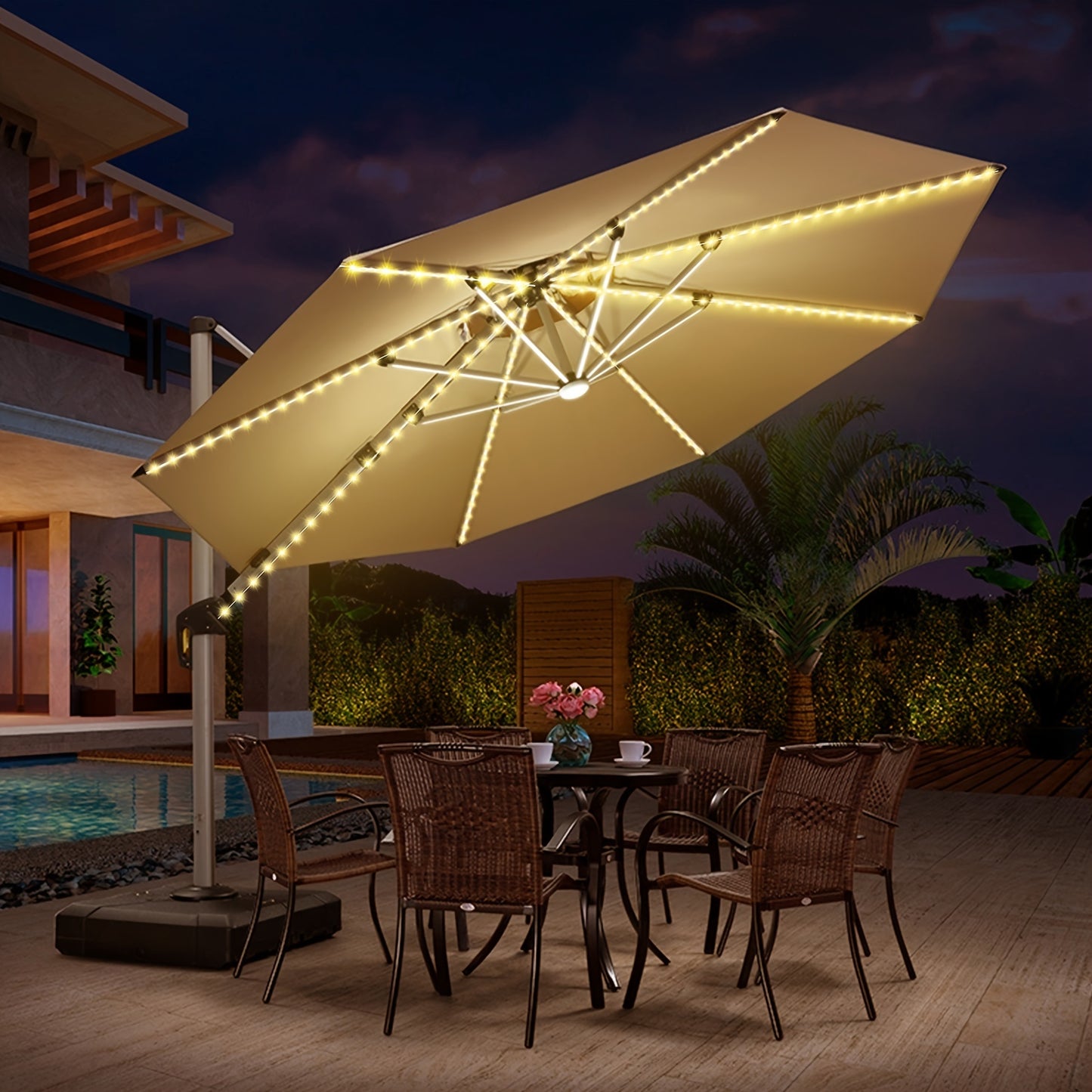 1pcs Garden Umbrella Light with Remote Control, 8 Modes Waterproof LED Outdoor Umbrella Light Battery Powered for Decoration Outdoor Party, Wedding, Festival (Remote Control with Button Battery, Battery Box Not Included)