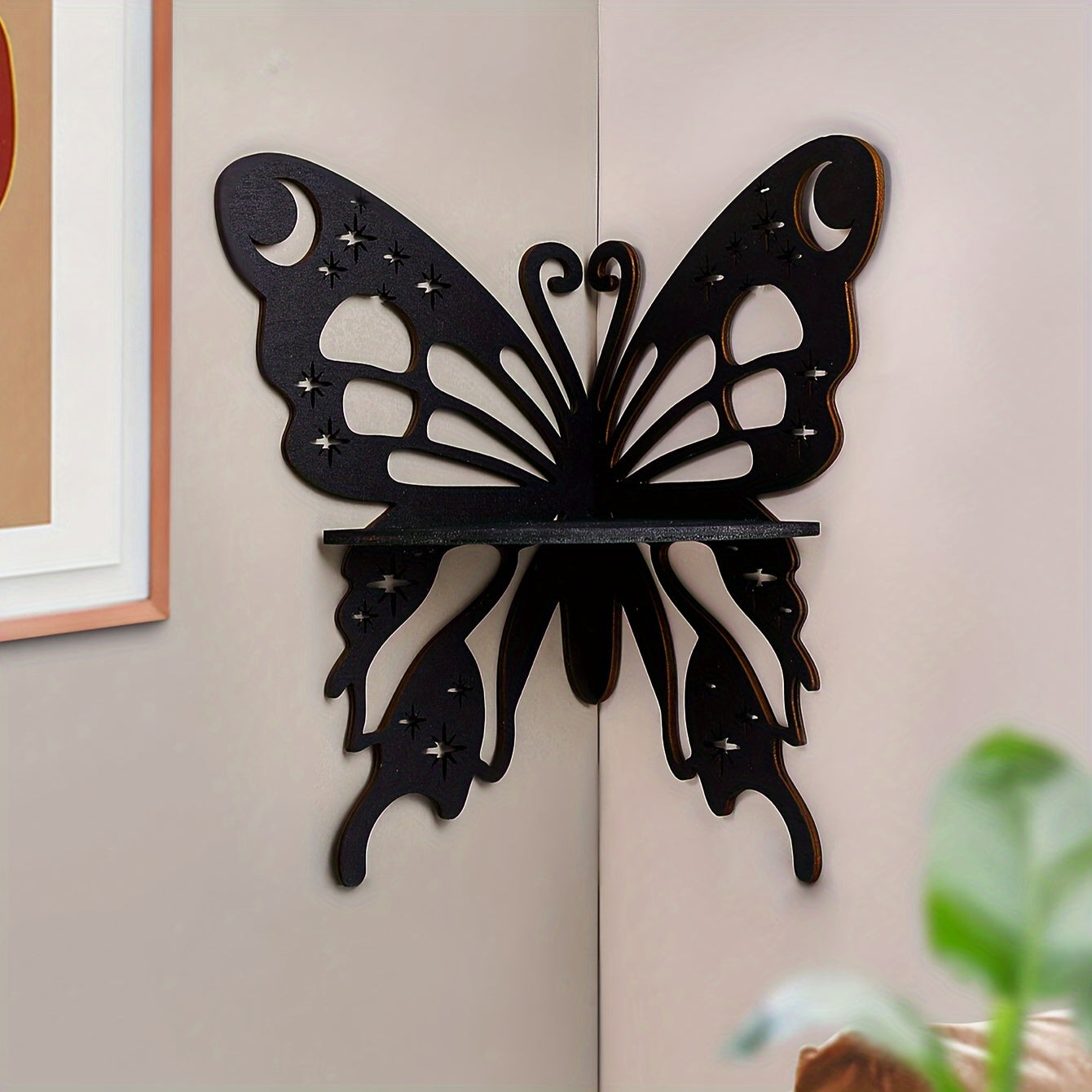1pc, Creative Simple Wall Display Rack (Nail Not Included), Rustic Style Wooden Butterfly and Lotus Wall Decor Pendant, DIY Assembled Wooden Storage Rack