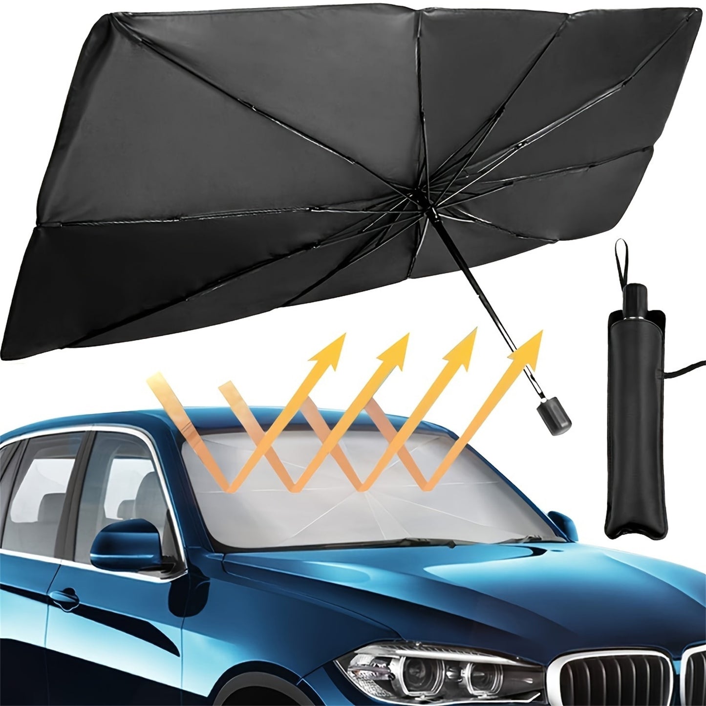 Portable foldable windproof sunshade | UV protection and heat reduction | Easy to use and store | Fits most models including SUV, MPV and trucks | Sunshade accessories