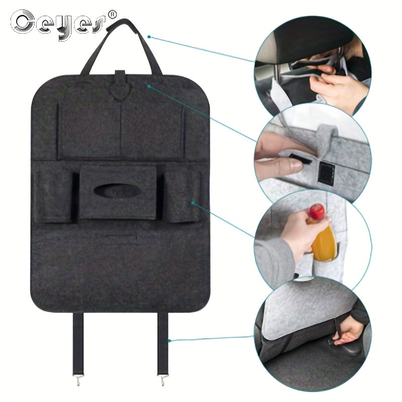 Portable Felt Car Seat Back Multi-Pocket Organizer - Spacious storage space for travel essentials, durable structure, easy installation - Perfect for road trips, family outings and daily commutes