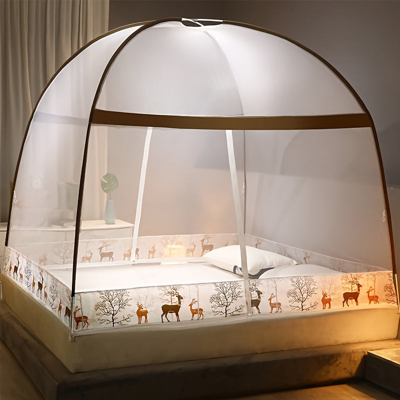 1 piece pop-up cartoon yurt bed cover - 360° all-round mosquito net, quick installation, no installation required, dustproof, large space, summer bedroom bedding home fashion decoration, easy to assemble, portable, space saving