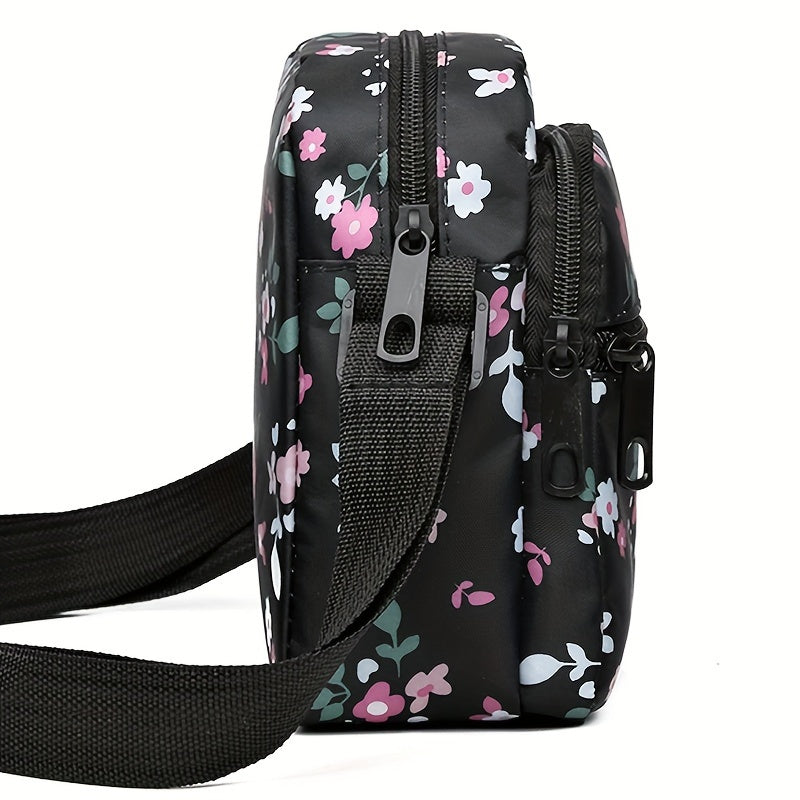 Women's Nylon Tropical Print Crossbody Bag Casual Mini Shoulder Bag with Zipper