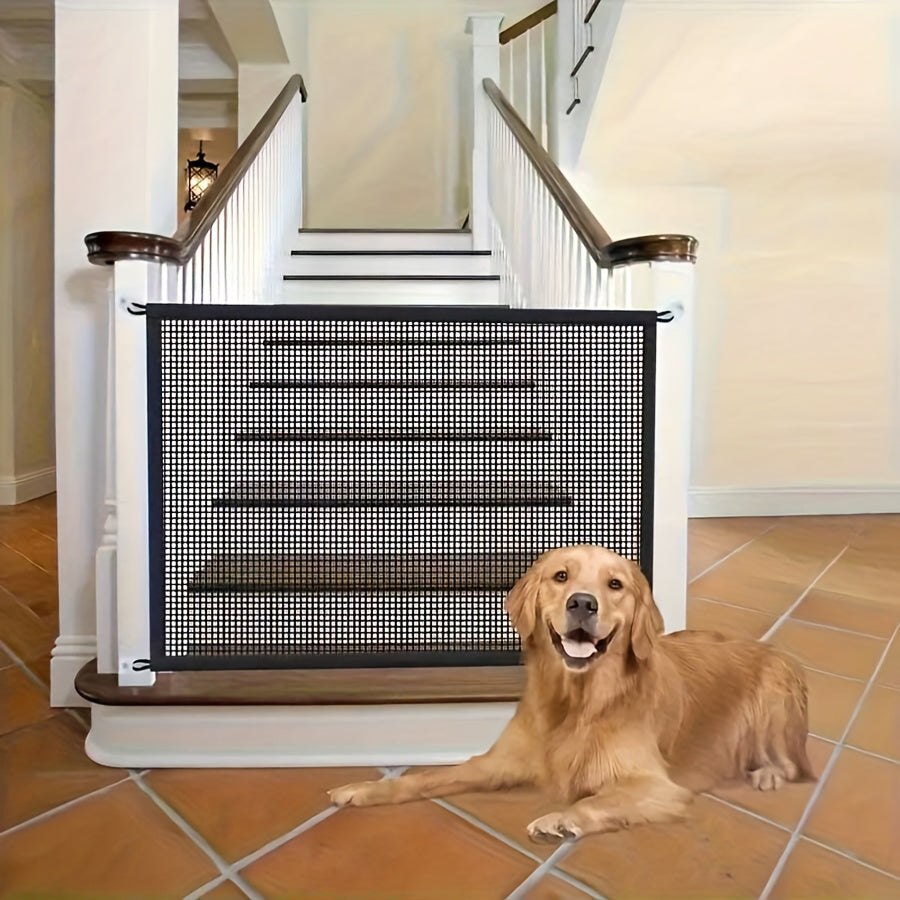 1.8m Easy-Install Pet Safety Gate for Dogs & Cats - Nylon Mesh Barrier for Rooms and Stairs, Versatile Use