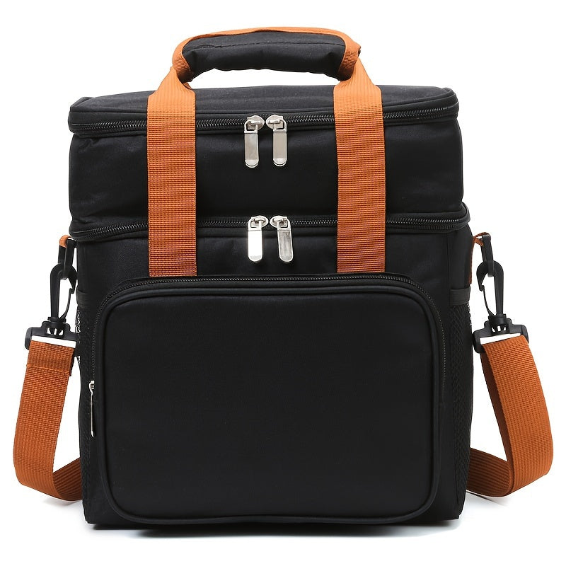Insulated Lunch Cooler Bag - Double Layer Outdoor Insulated Cooler Bag, Universal, Regular Waterproof Oxford Cloth, Perfect for Halloween, New Year, Grandparents Day - Black