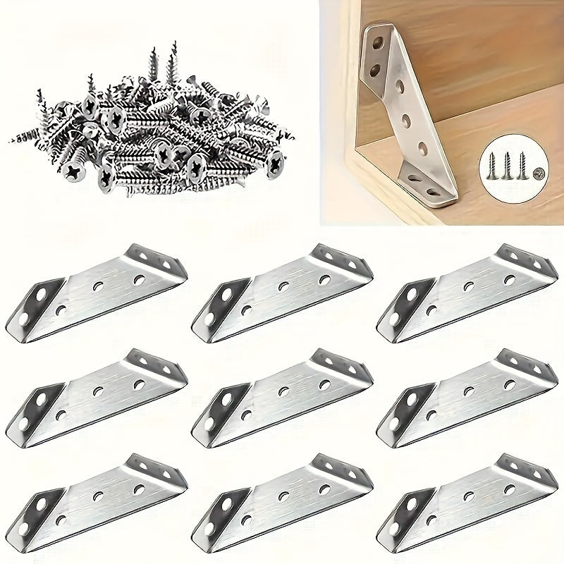 32-Piece Stainless Steel Corner Bracket Set - Durable, easy-to-install metal brackets for wood and metal furniture frames