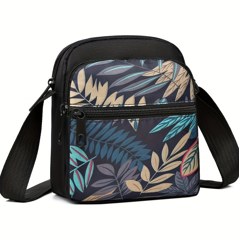 Women's Nylon Tropical Print Crossbody Bag Casual Mini Shoulder Bag with Zipper