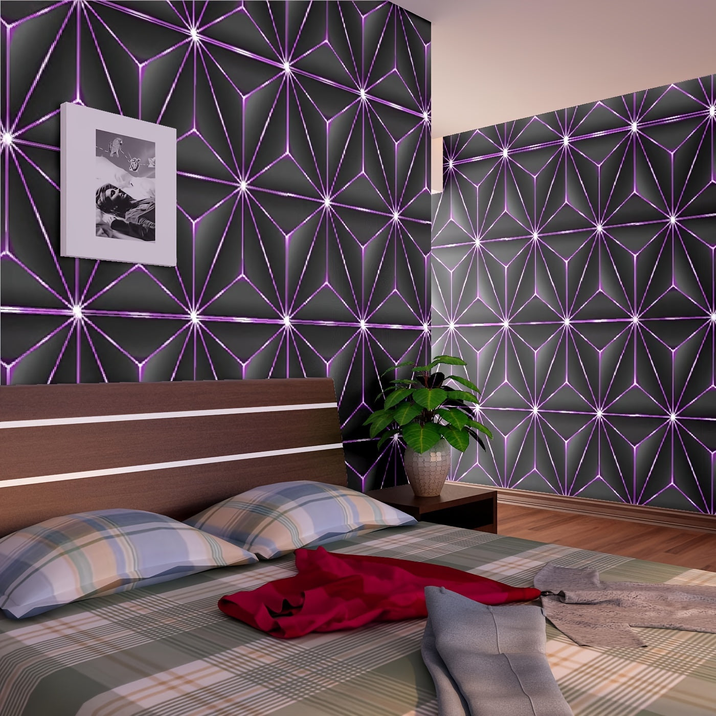 PVC Tri-Proof Purple Geometric Wallpaper Roll - Easy Peel and Stick, Removable, Suitable for Kitchen, Bedroom, Bathroom - Great for DIY Home and Commercial Decoration