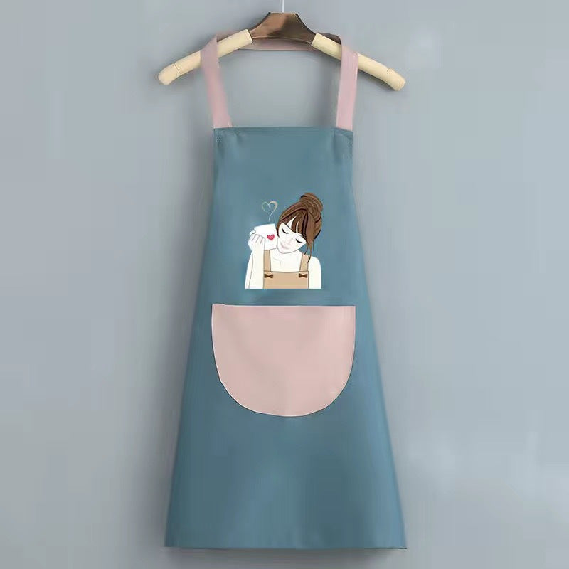 Cute Cartoon Girl Printed Apron - Home Cooking Waterproof and Oil Proof Kitchen Apron