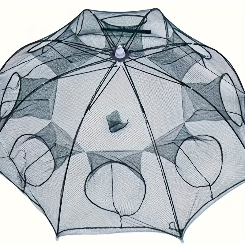 1-Piece Portable Umbrella-Shaped Multi-Hole Nylon Lobster Cage Fishing Net - Durable, Foldable, Lightweight Fishing Gear for Easy Catch and Release - Great for Saltwater and Freshwater Fishing 8 Holes