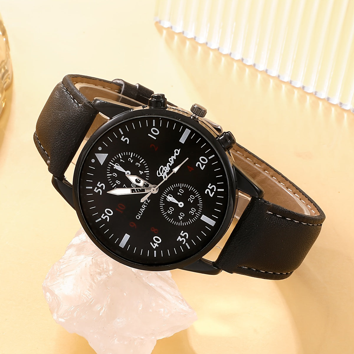 5 Piece Men's Casual Black Quartz Watch and Bracelet Set - Perfect Gift for Valentine's Day, Easter, Ramadan
